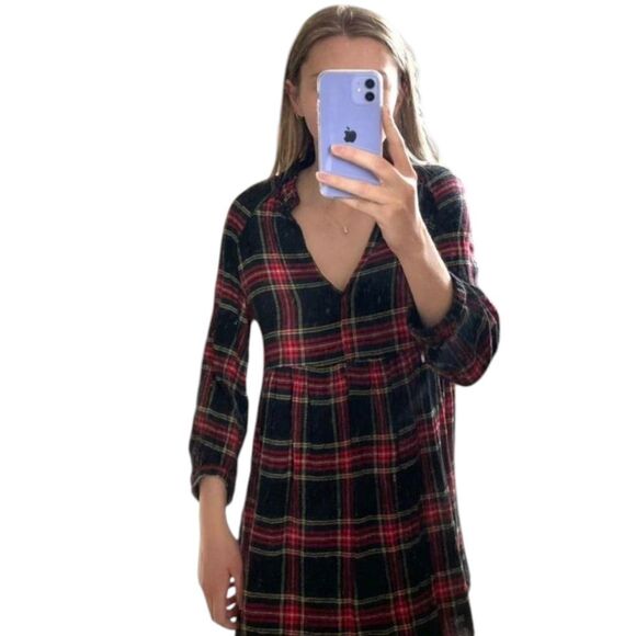 Zara black Stewart tartan v neck mini Dress sz s - Picture 1 of 7